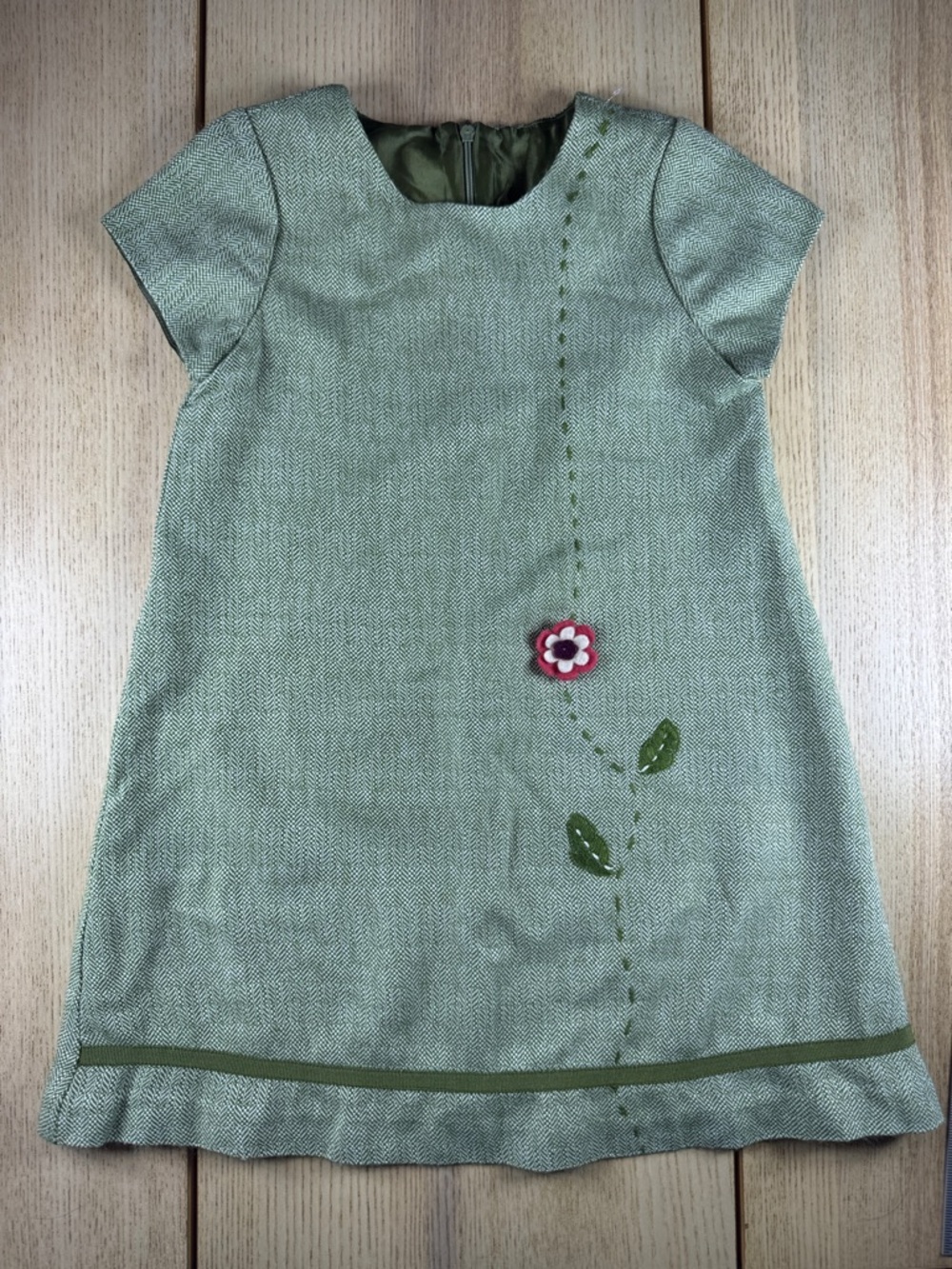 Luli & Me Olive Green Dress with Pink Flower Applique 5